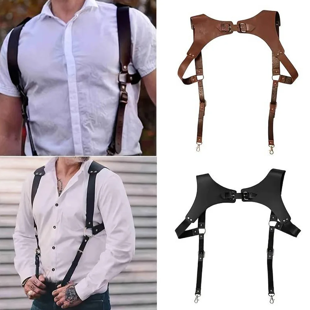 Suspensórios de couro vintage medieval com costas H para homens, fivela estilo punk ajustável, role play, Aldult chaves acessórios presentes