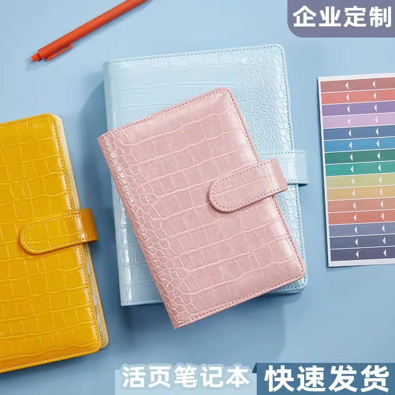 2025 New Crocodile Color 6 Ring Binder PU Clip-on Notebook Leather Loose Leaf Notebook Cover Notebooks Journal Stationery