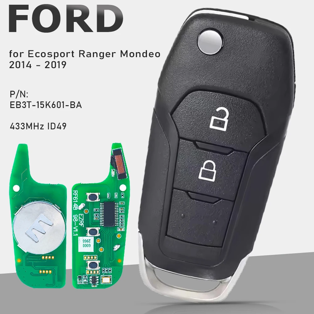 

KEYECU 433 МГц ID49/PCF7945 чип EB3T-15K601-BA дистанционный брелок для Ford Ecosport Ranger Mondeo 2014 2015 2016 2017 2018 2019