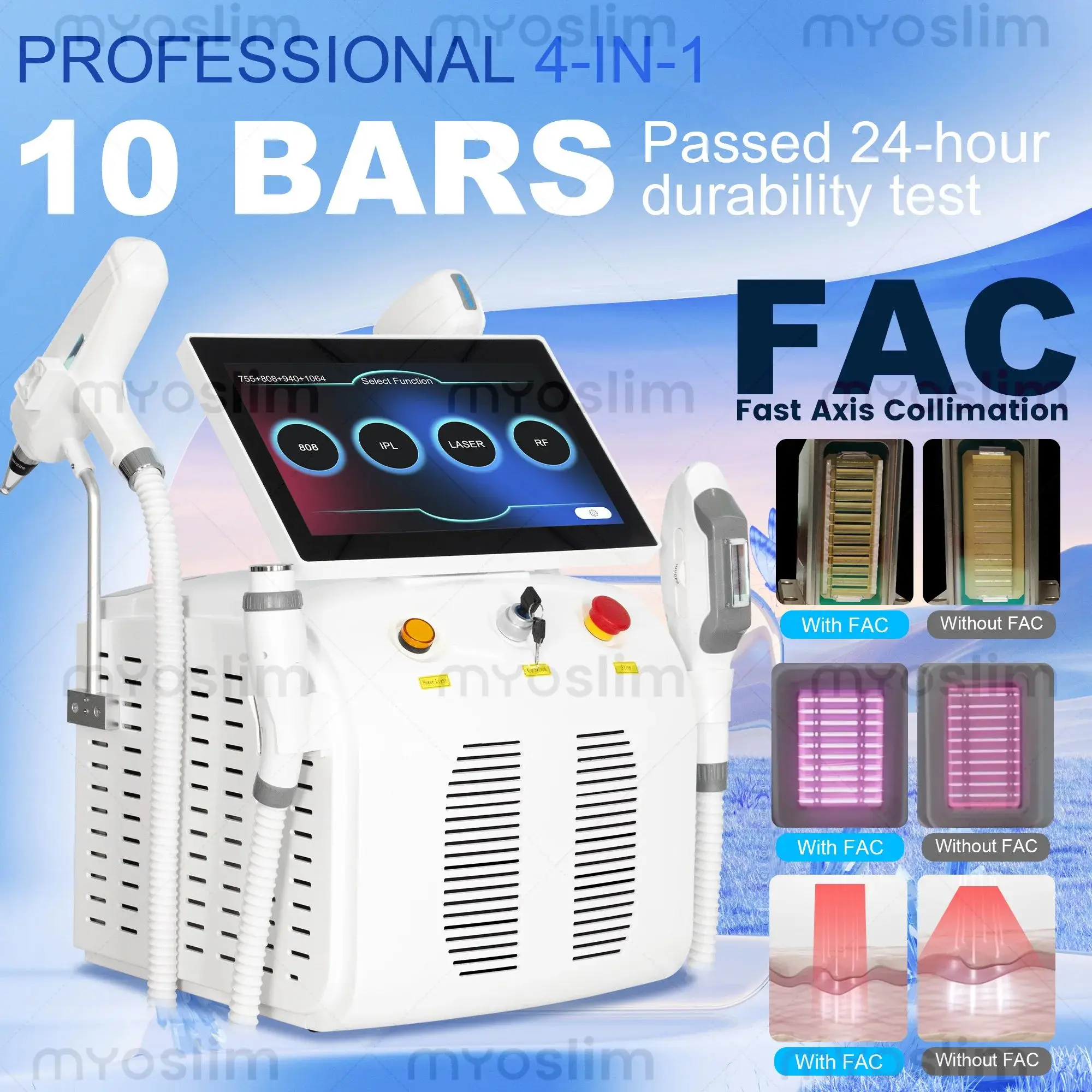 4-in-1 Soprano Titanium Ice Laser Hair Removal System 4 Wavelengths (755/808/940/1064nm) Permanent Painless Hair Removal