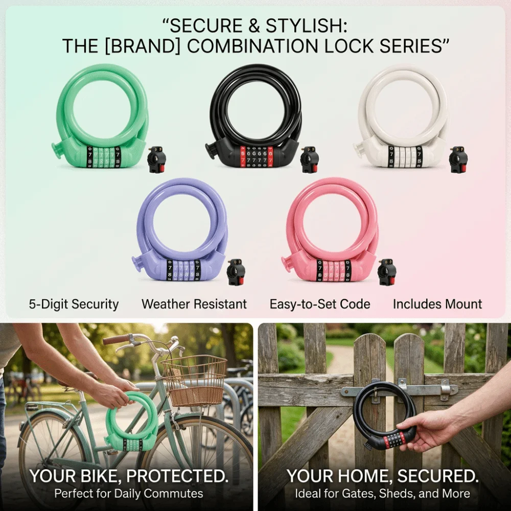 Sturdy Steel Cable Combination Bike Lock Durable PVC Outer Layer Scratch-Proof Bicycle Security Lock Resettable Password