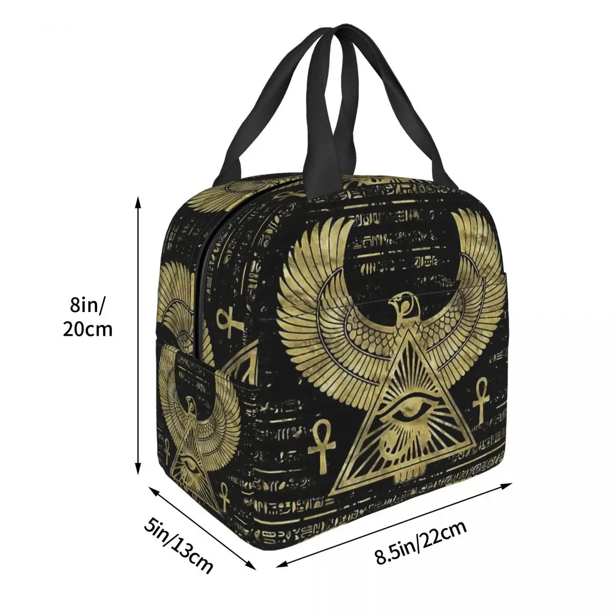 Eye Of Horus Wadjet Gold And Black Portable Lunch Bag Egyptian Mythology Ice Cooler Pack Insulation Picnic Food Storage Bags