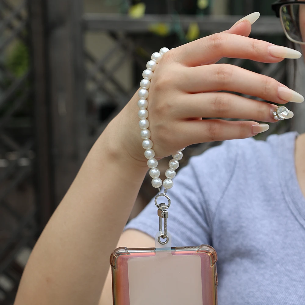 Multifunctional Pearl Lanyard Phone Crossbody Chain Strap Replacement Cellphone Wrist Straps Necklace Charm Chain with Patch