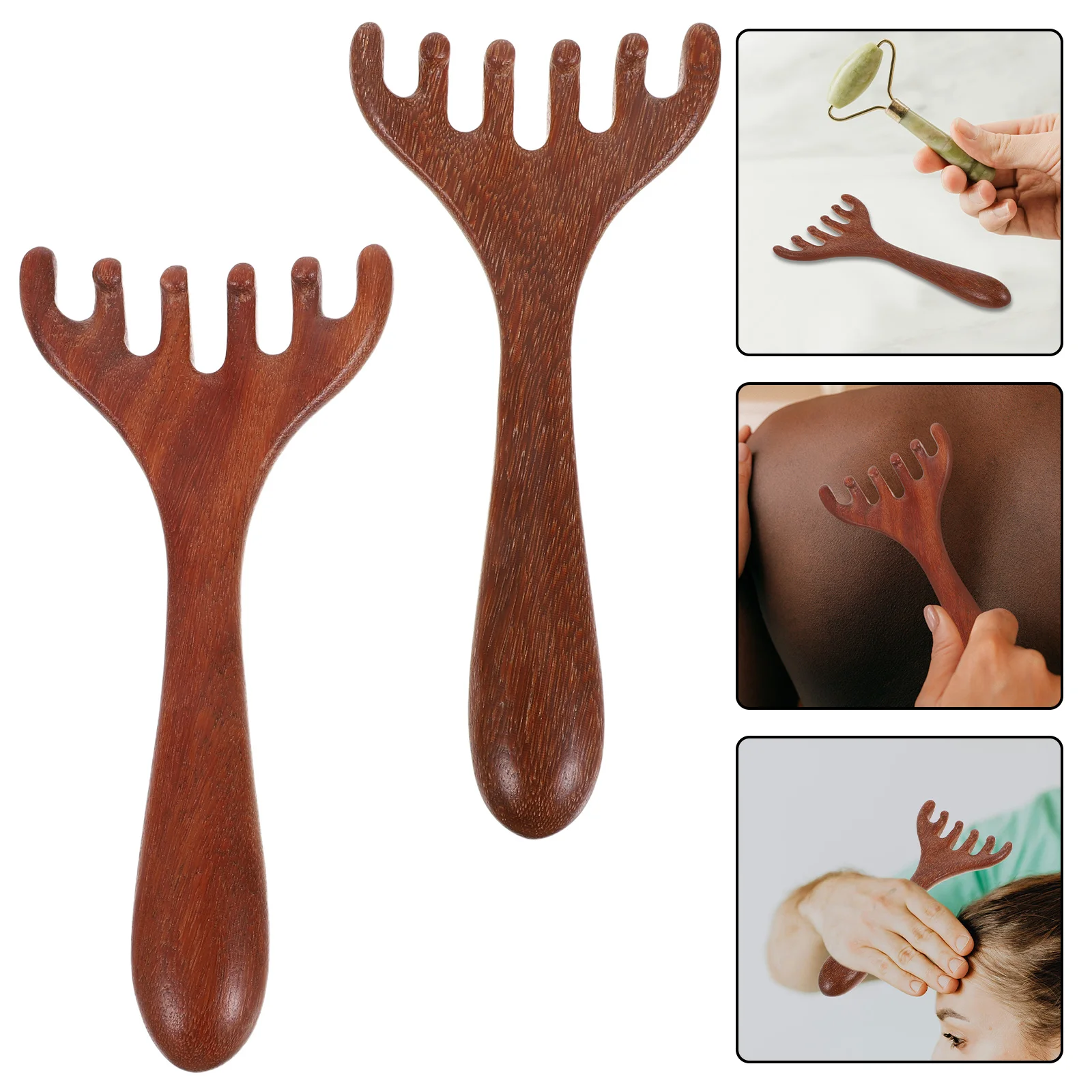 

2pcs Wooden Scalp Massager Gua Sha Tool For Hair Face Acupoint Massage Portable Relief Comb Natural Wood Scraper Therapy