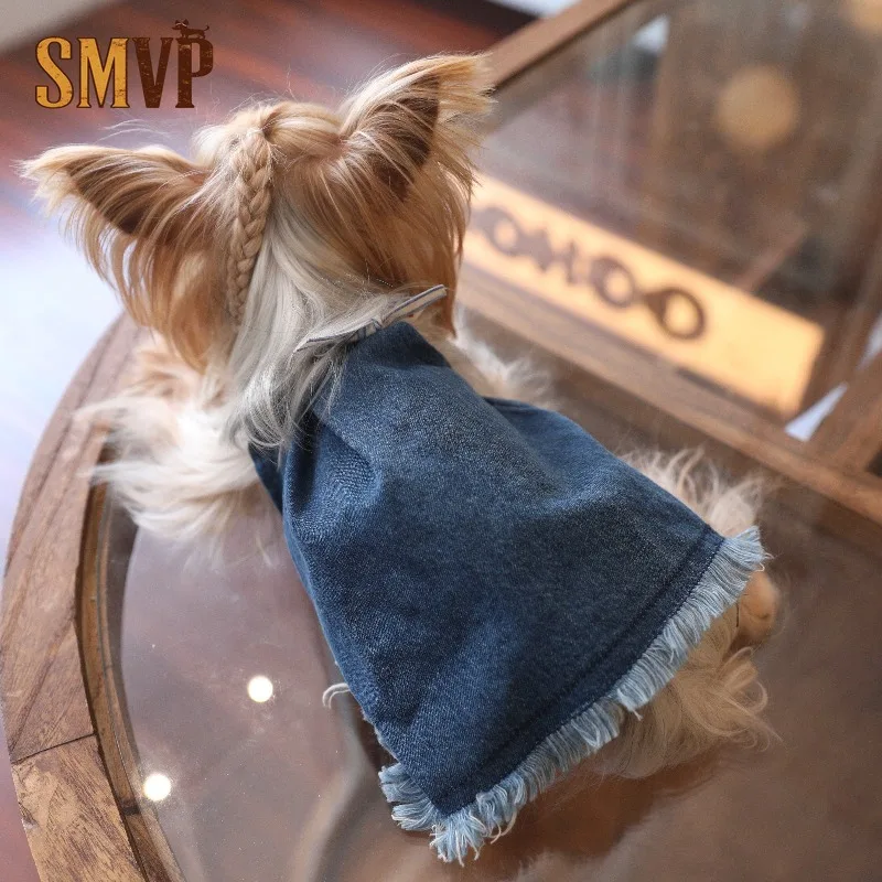 

Pet Denim Suspender Dress with Frayed Hem and Bow Sleeveless Jean Skirt for Small Dogs and Cats Ideal for Daily Wear Dog Dress