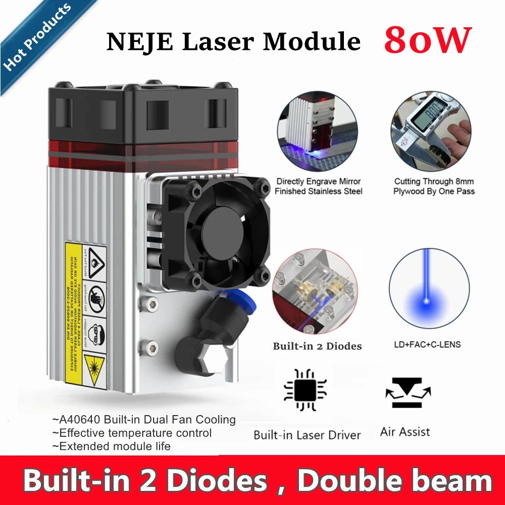 NEJE A40640 80W High Power 450nm Double Beam Laser Module Kit for CNC Laser Engraver Cutter Metal Engraving Wood Cutting Tool