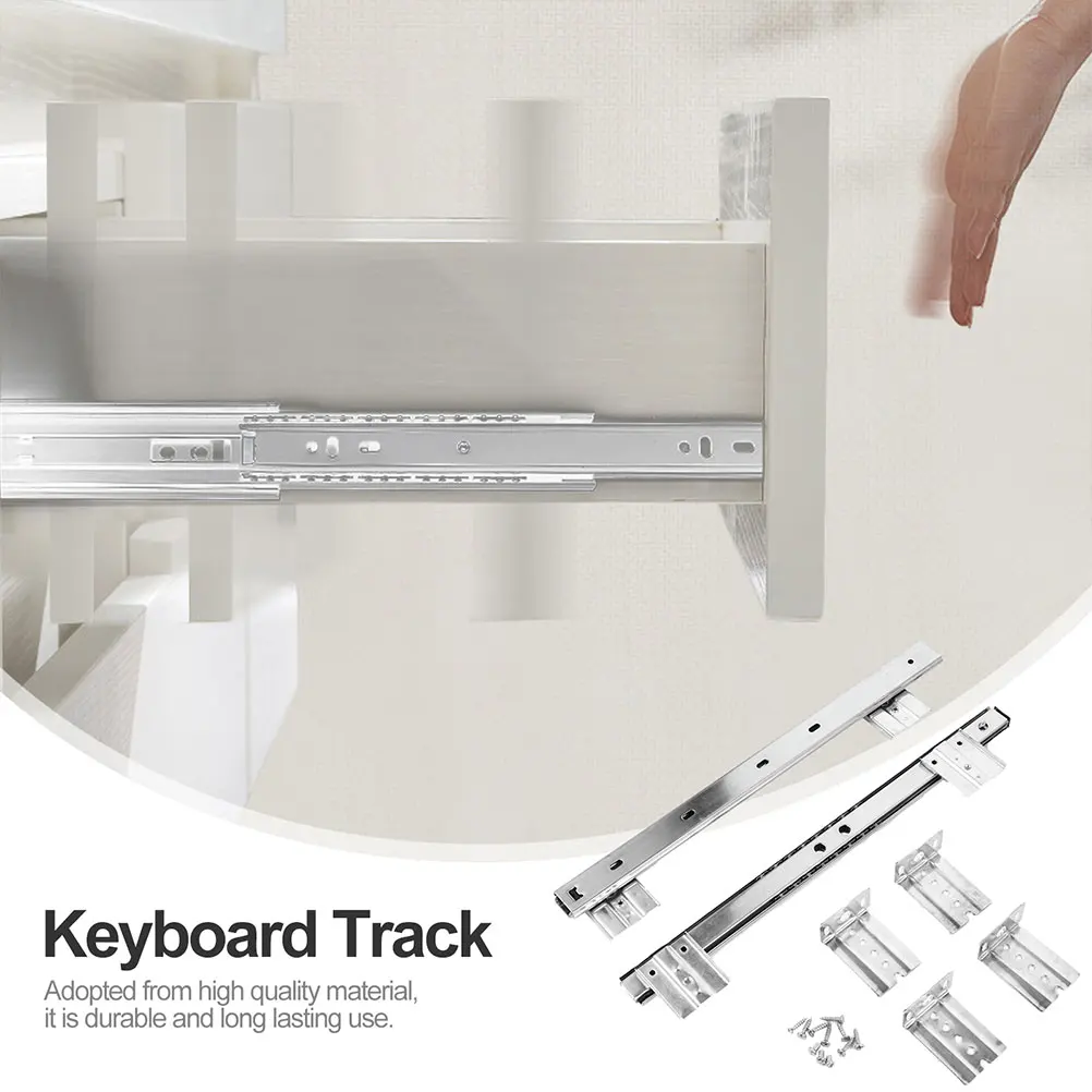 

2 Pairs Durable Stainless Steel Slide Rails Smooth Keyboard Track For Office Furniture Drawer Extension Bearing Corrosion