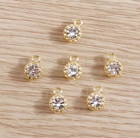 8Pcs 4×7mm Round Crystal Charms Gold Tone Mini Rhinestone Pendants For DIY Necklace Earrings Bracelet Handmade Jewelry Making