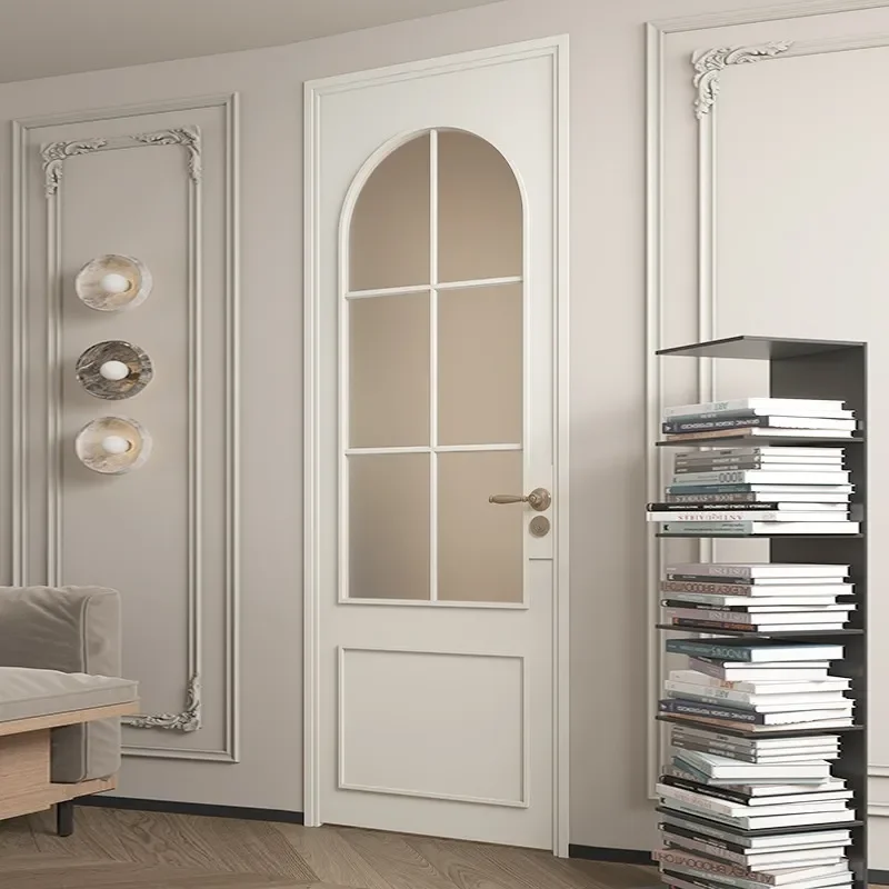 French Retro Arched Glass Bathroom Door Aluminum Alloy Casement Custom Store Box Door for Home Decor