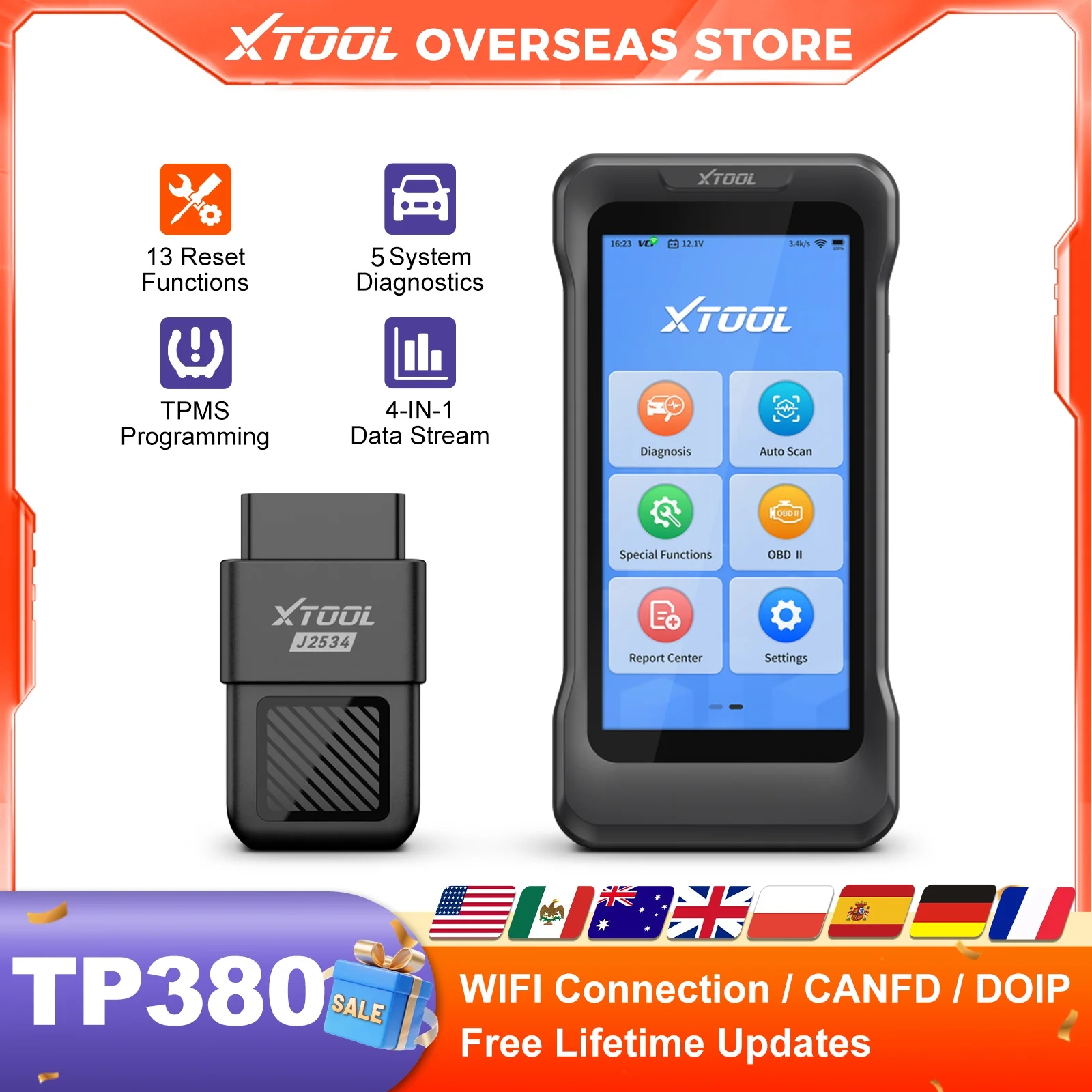 

XTOOL TP380: Пожизненные бесплатные обновления, диагностика 5 систем, программирование шин TPMS, автомобильная диагностика 4-в-1, поток данных, 13+ функций сброса, CANFD, DOIP