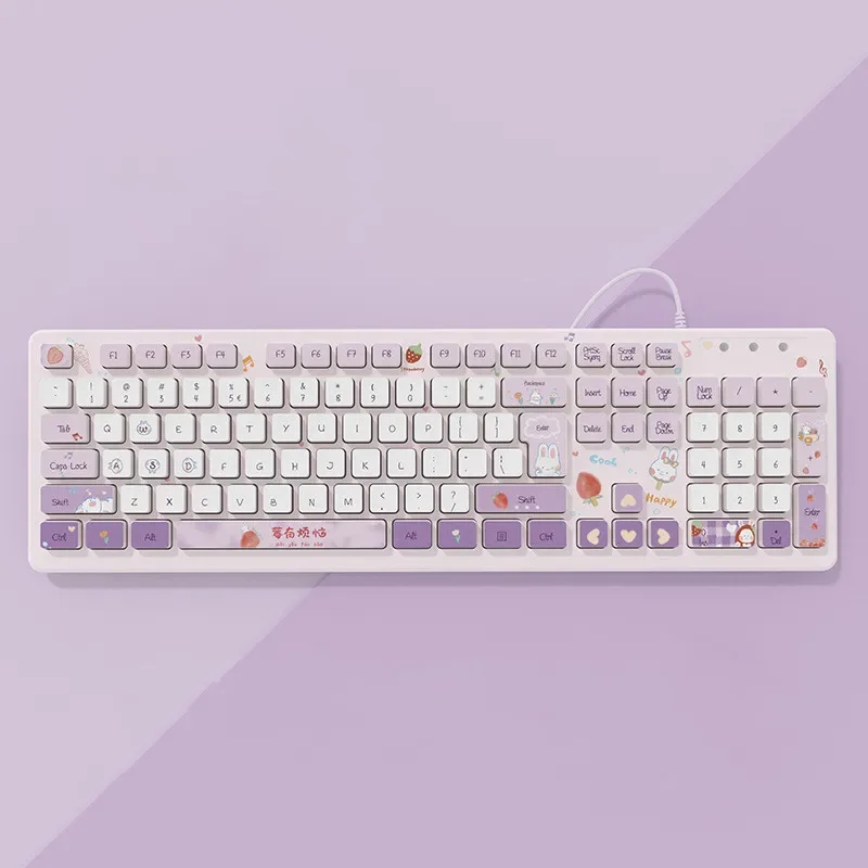 Kawaii Pink Wired Keyboards Gaming Accessories Cartoon Cute Chocolate Mute Keyboard Notebook Desktop Computer