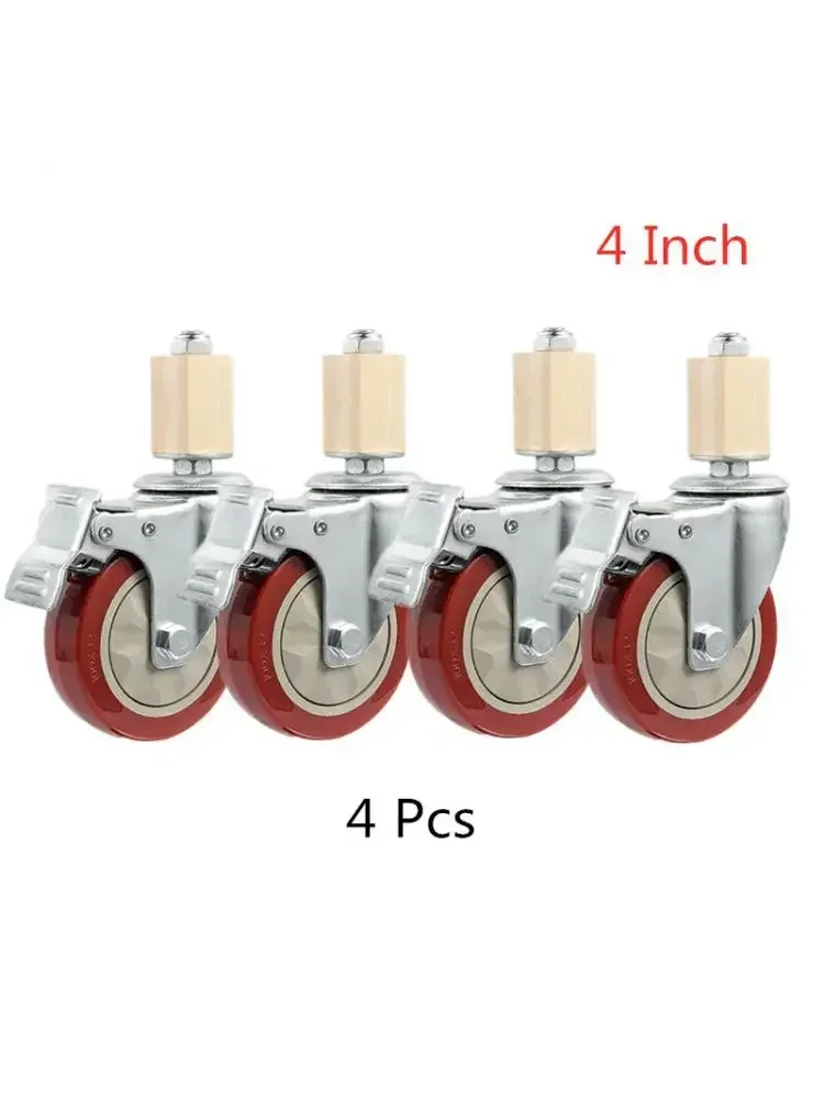 4 Pcs/Lot 4 Inch Caster 30mm Square Tube Stainless Steel Furniture Leg Iron With Brake Universal Wheel