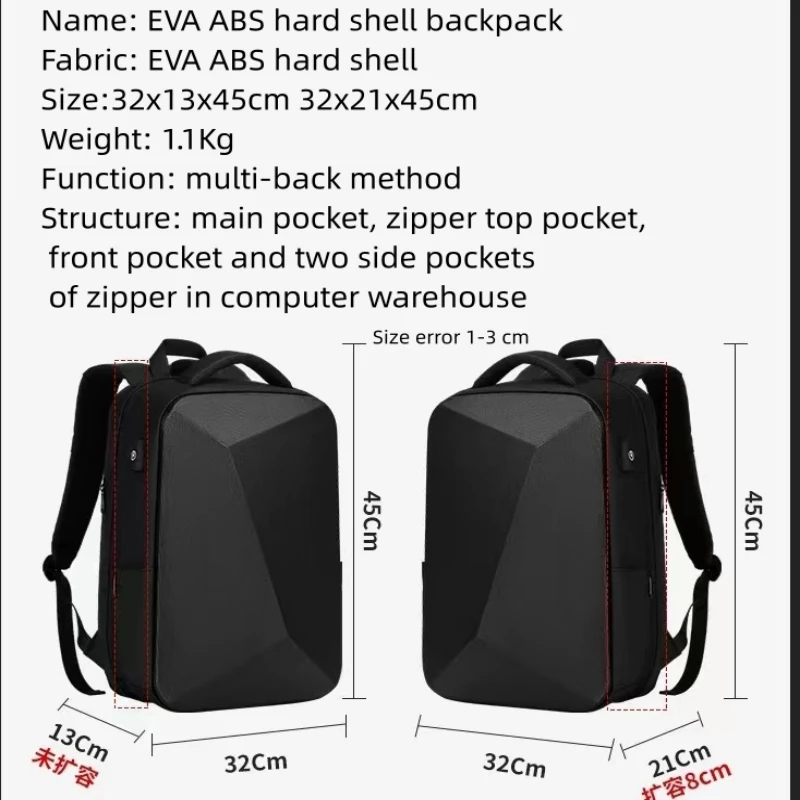 EVA ABS Hard Shell Backpack  New Esports Backpacks Cool Computer Business  With Anti-theft Lock Men's Backpack