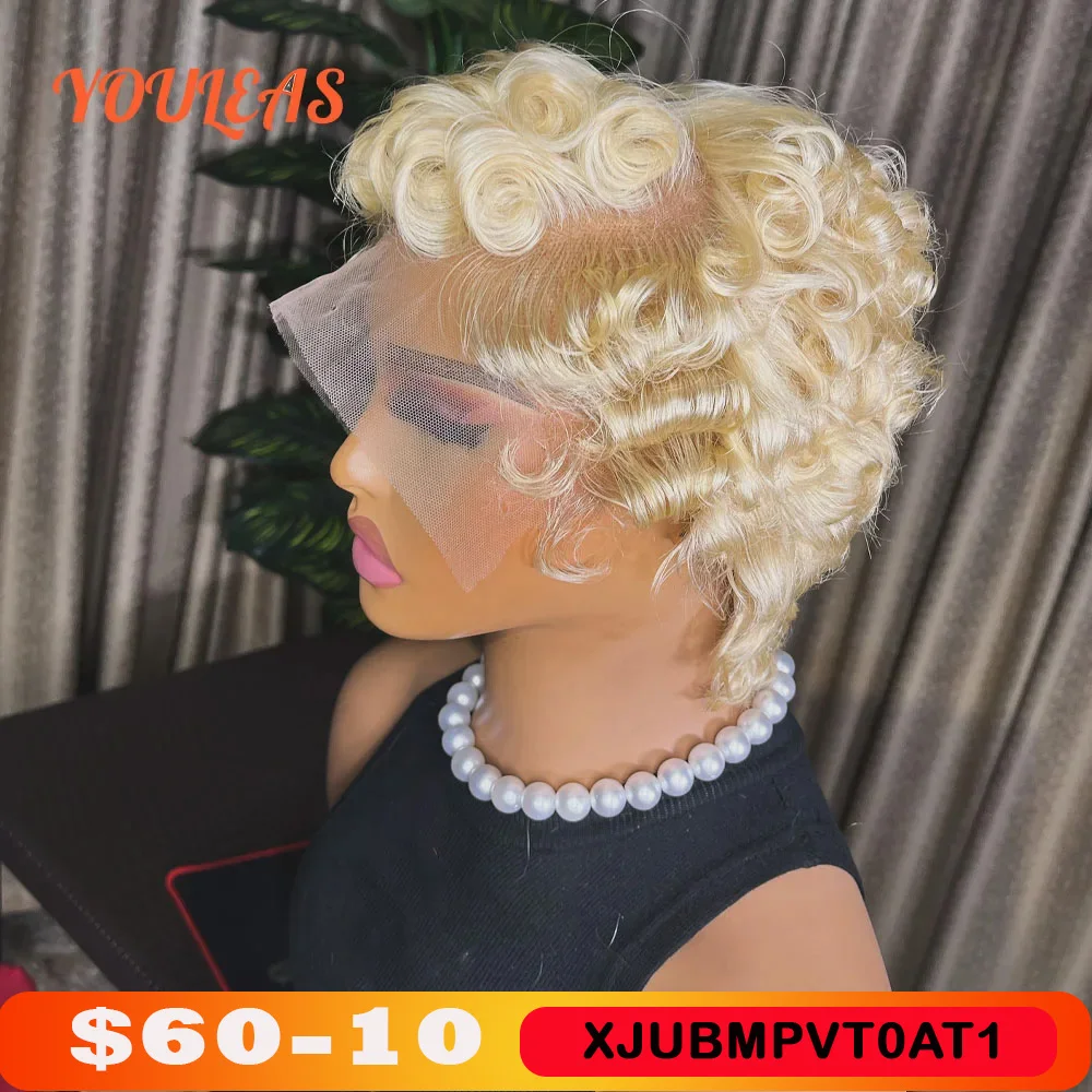 

613 Blonde Pixie Cut Short Bob Loose Wave Human Hair Wigs Reddish Brown Short Bob 13x4 Transparent Lace Front Wigs Preplucked