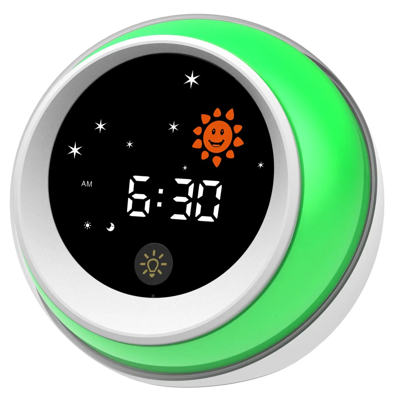 

Kids Alarm Clock, Ok to Wake clock, Red Light Green Light alarm clock for Clock sleep training, with sun and star design, built-