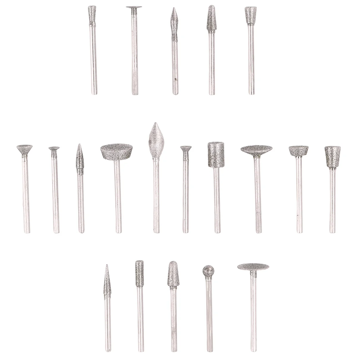 Stone Carving Set Diamond Burr Bits,20PCS Polishing Kits Rotary Tools Accessories with 1/8 Inch Shank for Carving