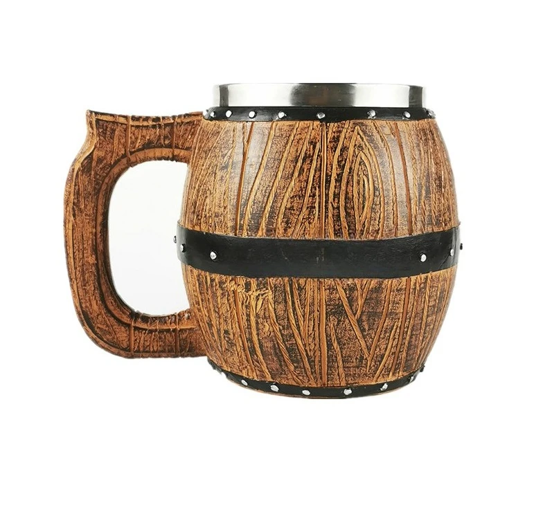 

stainless steel wooden barrel beer cup retro creative large-capacity draft beer barrel personalized bar simulation relief
