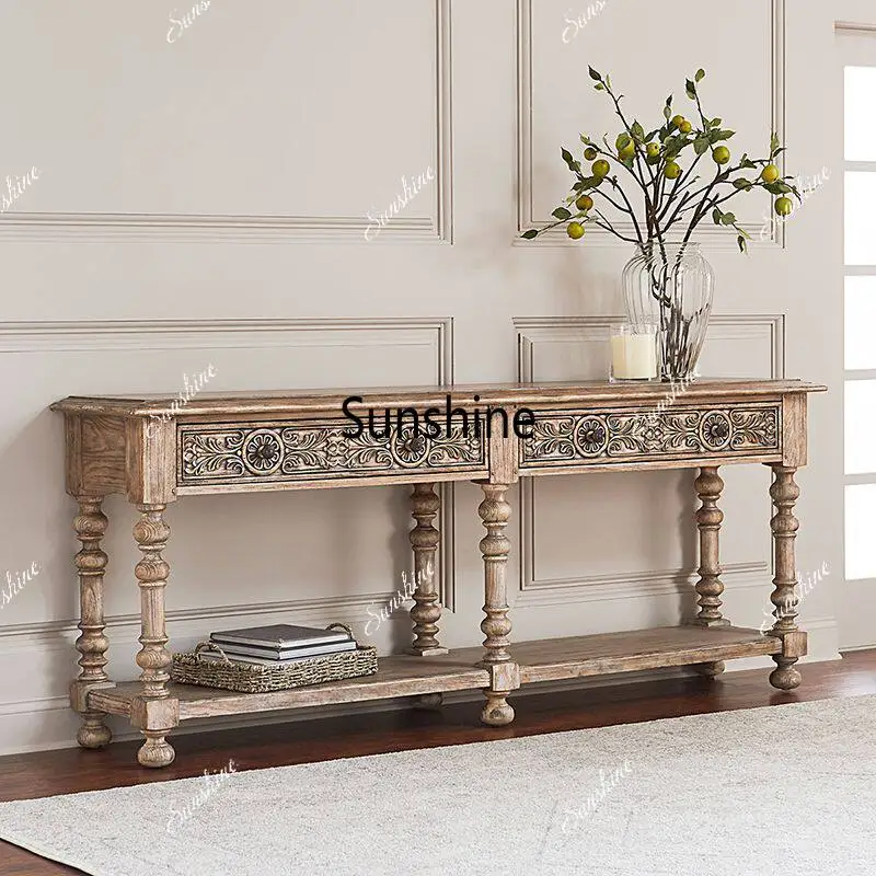 American retro solid wood entrance table/old carving/entry decoration