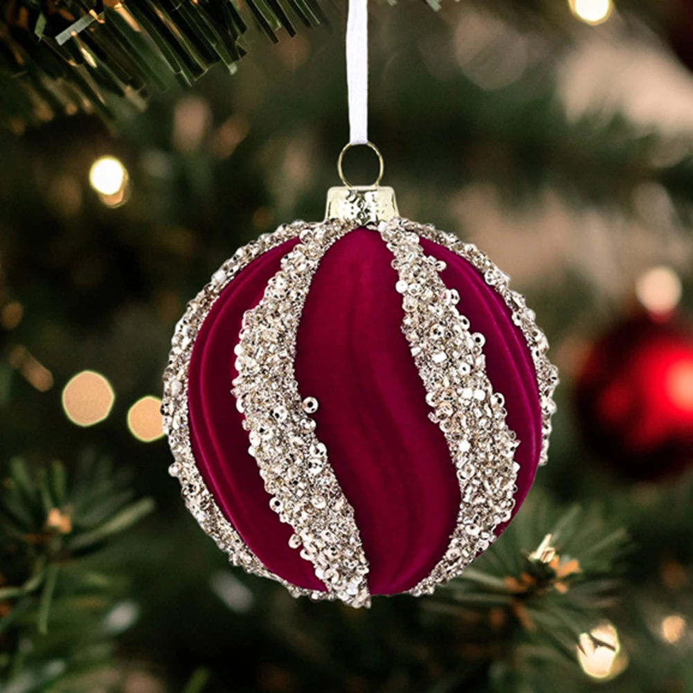 

12 шт., 8 см, набор блестящих рождественских безделушек, флокированные украшения для рождественской елки, подвесной шар, домашняя вечеринка, 2026 Новогодний рождественский декор