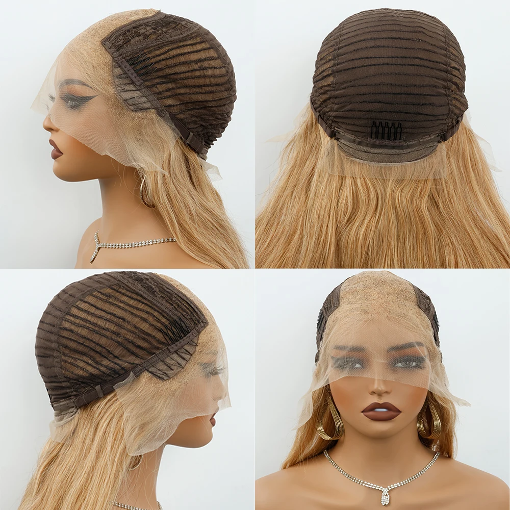 ハニーブロンドにインスパイアされたレイヤードカラーの人間の髪の毛のかつら,13x4,事前に摘み取られた,接着剤なし,女性用,250%