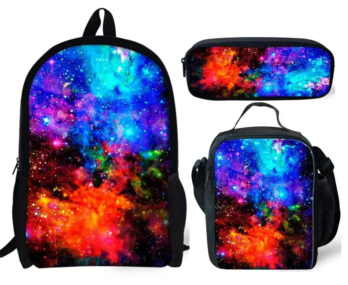 

Starry Sky 3D Print Student School Bags, mochila para laptop, mochila, lancheira, estojo de lápis, Harajuku, novo, 3pcs por