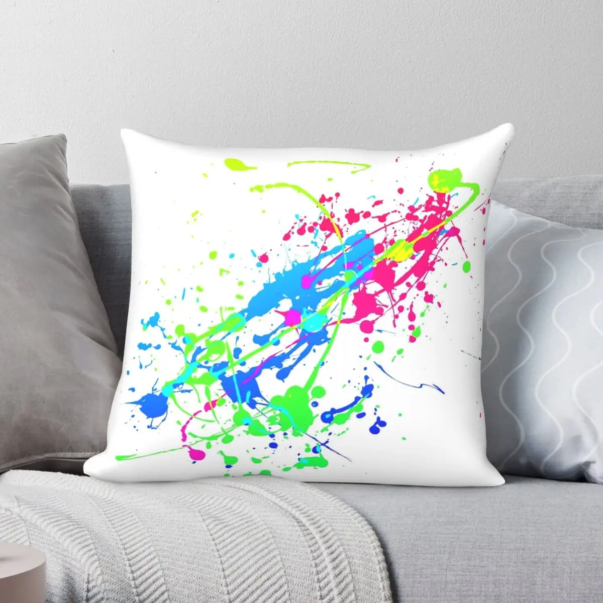 Neon Paint Splatters Pillowcase Polyester Linen Velvet Pattern Zip Decor Pillow Case Room Cushion Cover Wholesale