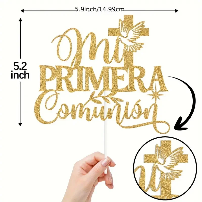 1pc Spanish 'My First Communion' Paper Cake Topper - Perfect for Baptism & Youngsters Shower Birthday Party Decorations
