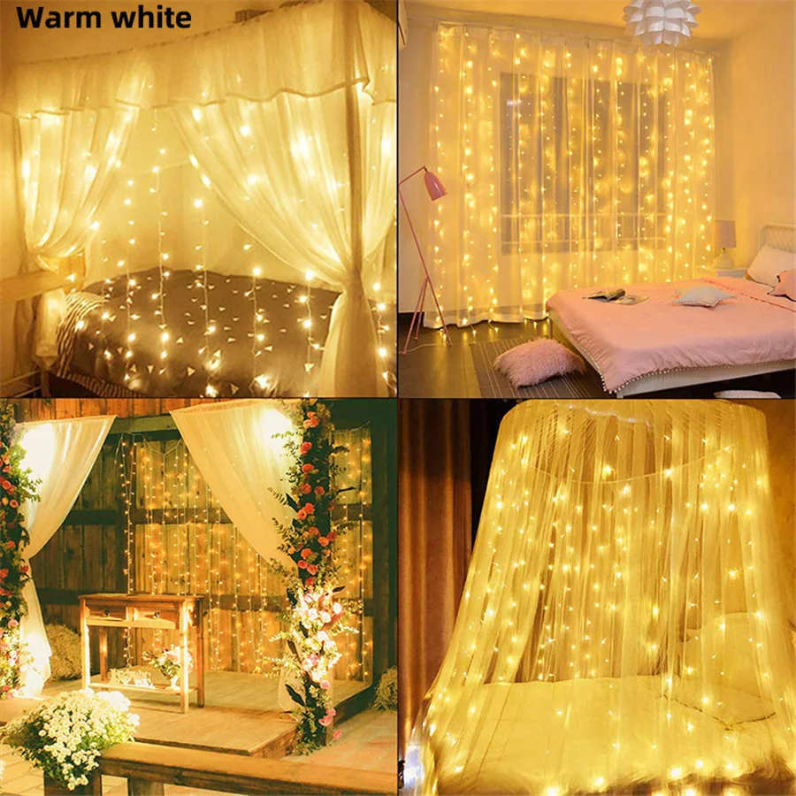 Romantic LED Fairy Curtain String Lights Outdoor 8 Modes 3*3M Icicle Garden Lights for Party Wedding Garland Christma Decoration