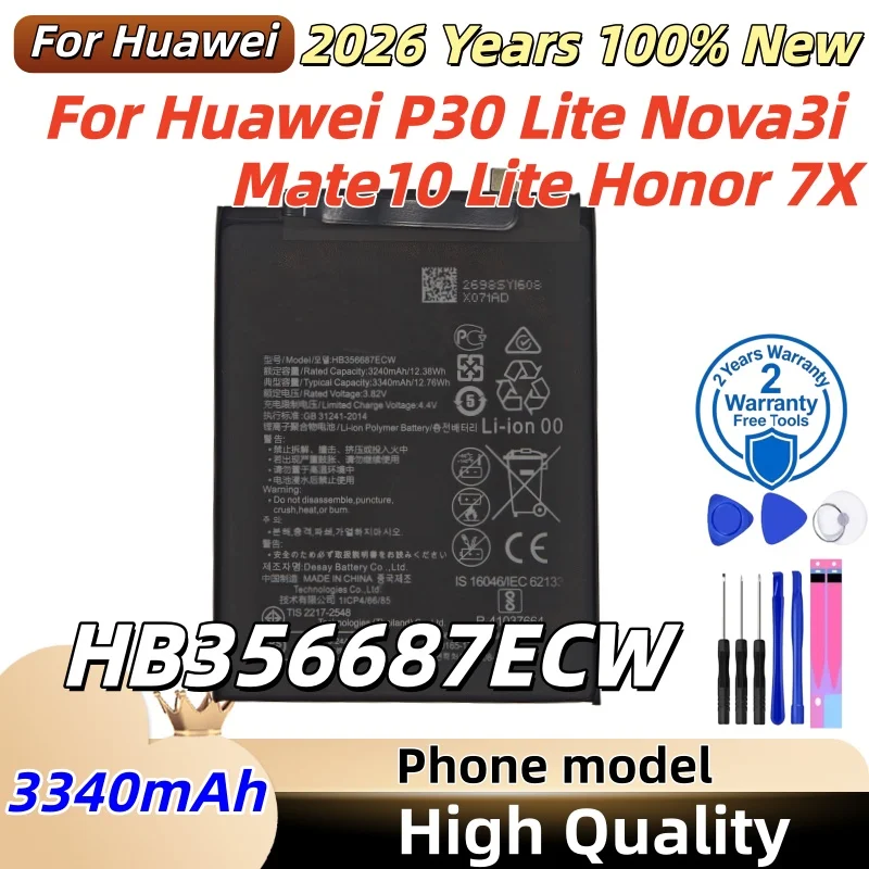 HB356687ECW 3340mAh For Huawei P30 Lite Nova3i Mate10 Lite Honor 7X Phone Battery Li-Polymer Replacement Battery+Tools