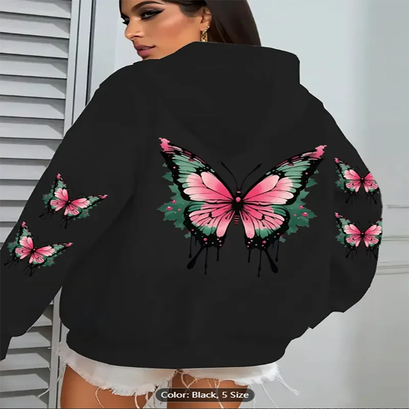 Hoodie with Pockets Cozy Zip-Up Sweatshirt for Fall & Winter Casual & Stylish Design Comfortable Fit Casual Wear Butterfly Print