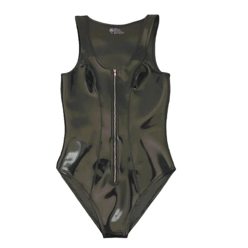 남성 섹시 PU 가죽 원피스 슬림 슬리브리스 바디슈트 코르셋 바디 쉐이퍼 무대 공연용