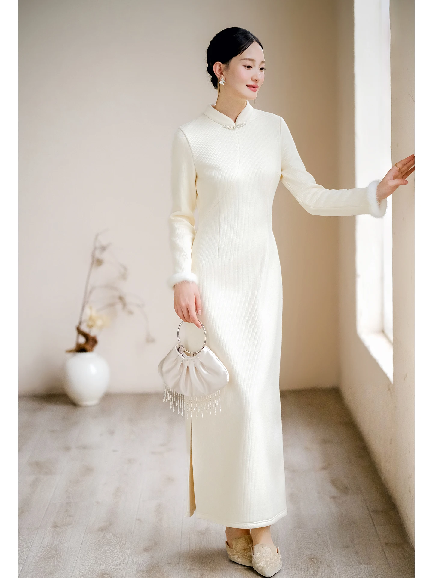 

an Yuezhi New Chinese Sle Simple Ele Young Women's Fce Lined Dr High Waist T Dr Autumn Winter New Arrival