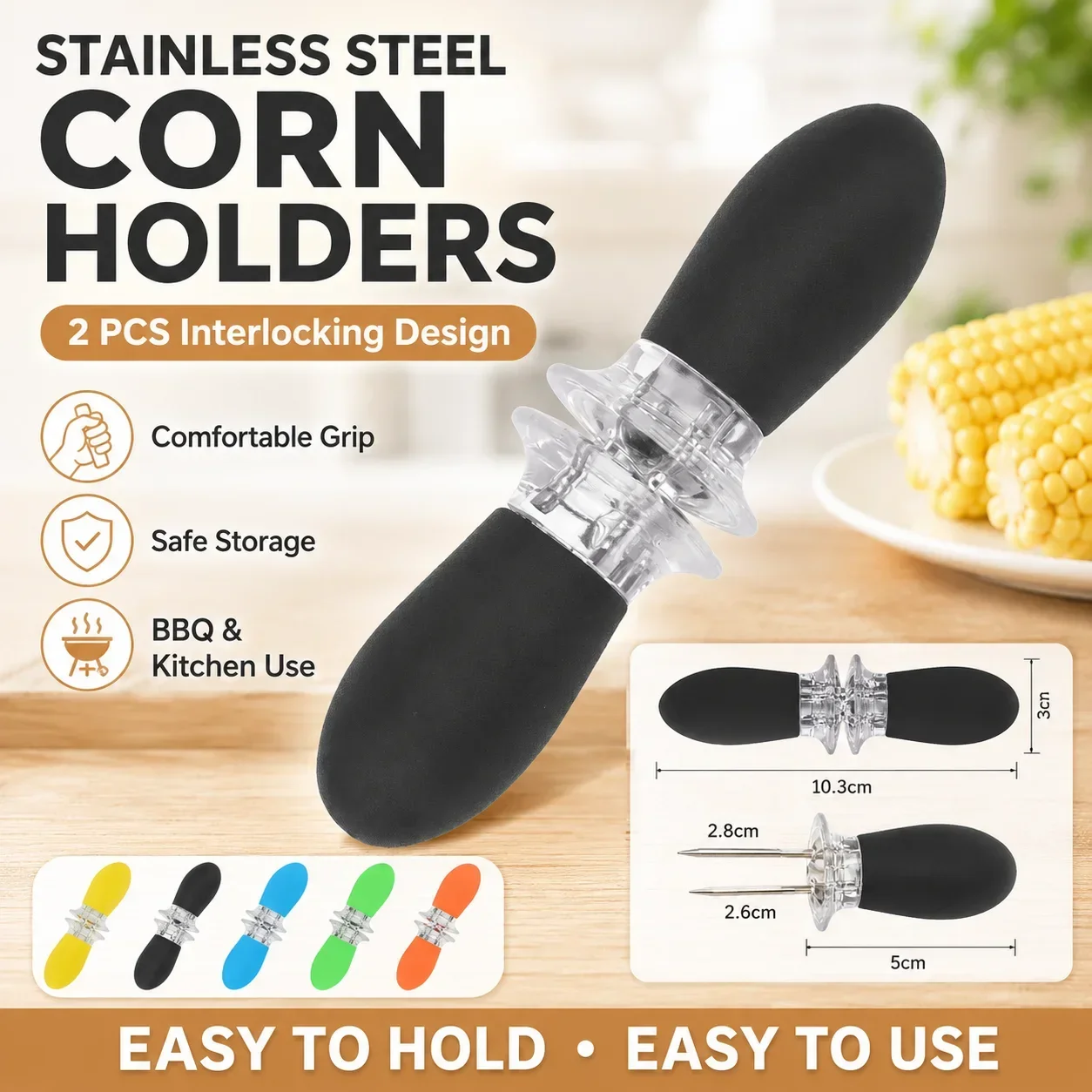 5 Pairs Stainless Steel Corn Holders BBQ Corn Forks Creative Kitchen Tools Non Slip Food Picks for Picnic Barbecue Party