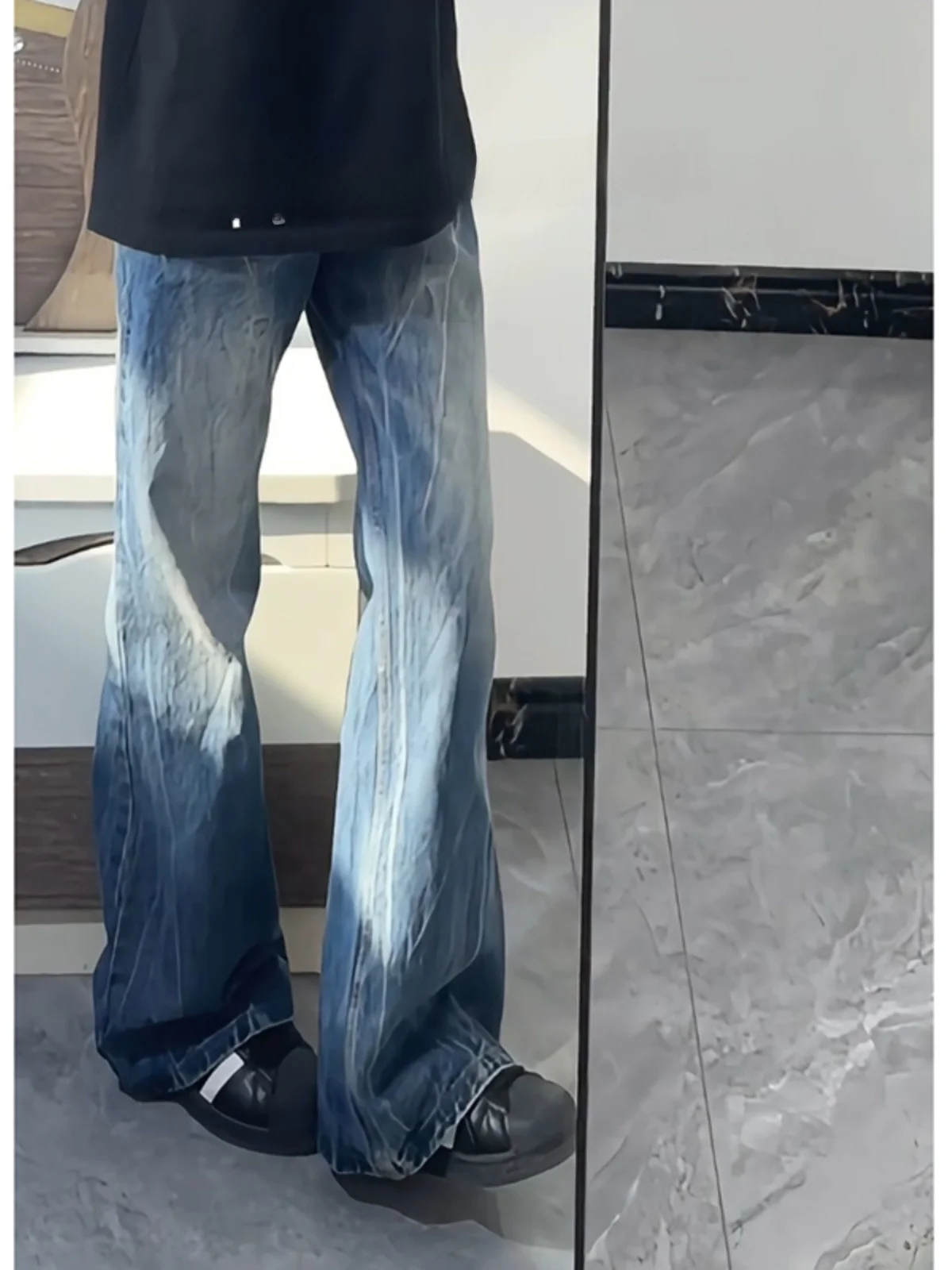 

Blue Lightning Pattern Straight Leg Loose Fit Men's Jeans CleanFit Summer Trousers Hiphop Wide Leg Pants Youth Fashion
