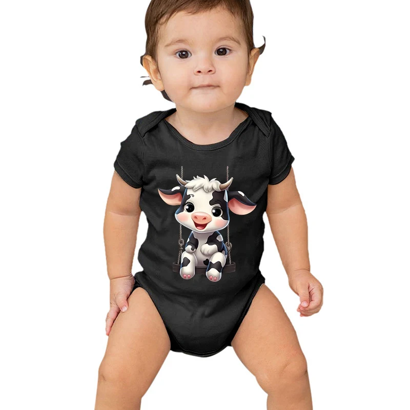 

Cute Cow Print Bodysuit Baby Cotton Short Sleeve Newborn Clothes Cartoon Style Animal Cow Baby Boy Girl Clothes 2024 Jumpsuits