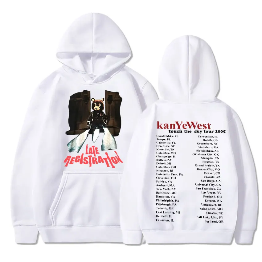 Vintage 2005 Kanye West Late Registration Tour Hoodie Graphic Hip Hop Harajuku Sweatshirts Unisex Pullover Male Streetwear