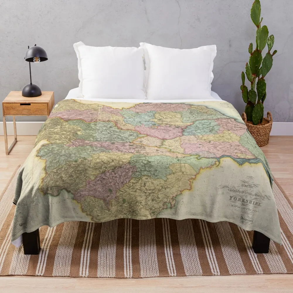 Yorkshire: God`s own country. Vintage Map Throw Blanket Soft Cute bed plaid funny gift Blankets