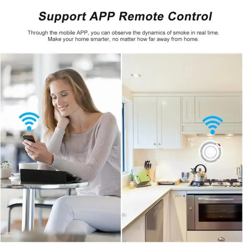 Tuya WiFi Smart Home Smoke Alarm Smart Home Sharing Application Detection Fire Push 80dB Loud Coil Long Service Life