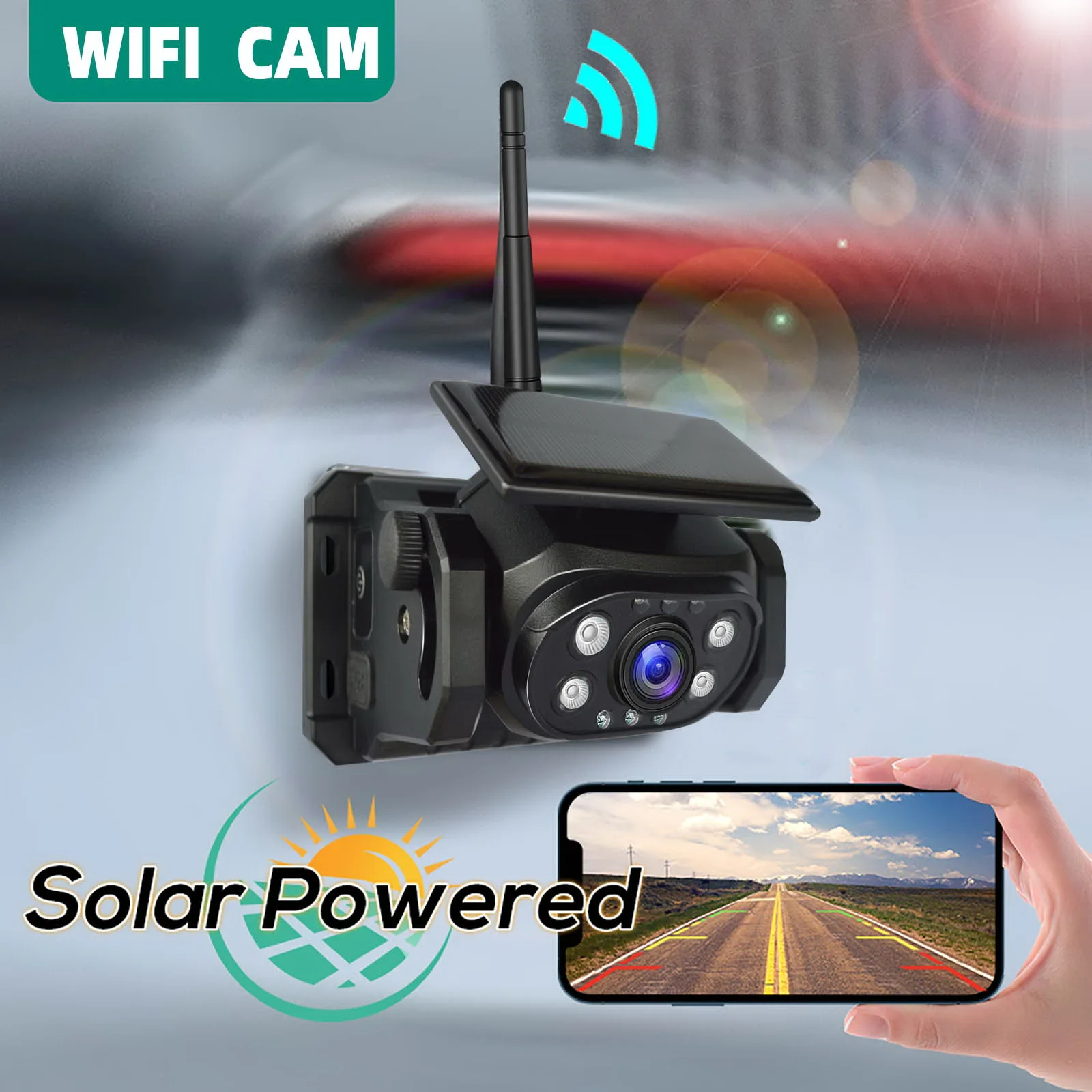 WiFi Solar Power Wireless Magnetic Reverse Backup Camera Mobile Phone Android With Built-In Battery for RV Truck Camper