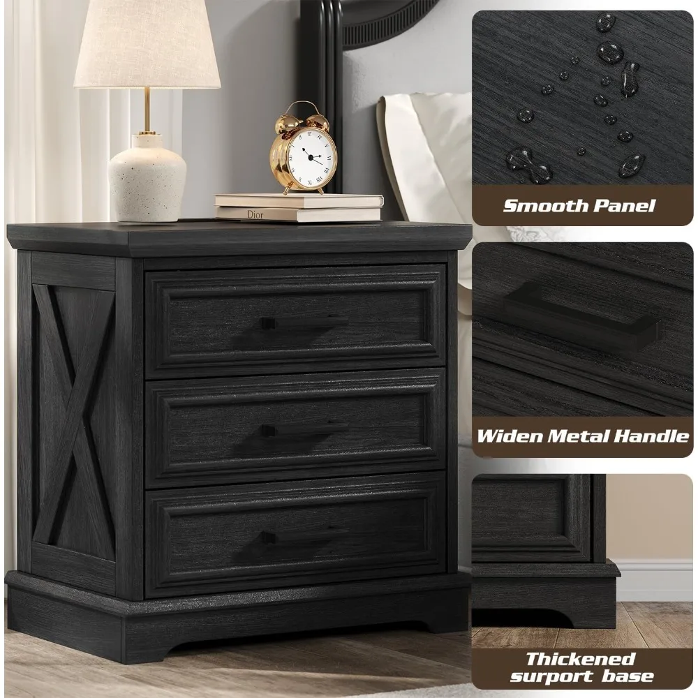 منضدة مزرعة بعرض 24 بوصة مع قاعدة شحن، منضدة رمادية داكنة مع 3 أدراج كبيرة، طاولة نهاية خشبية ريفية لـ B #6