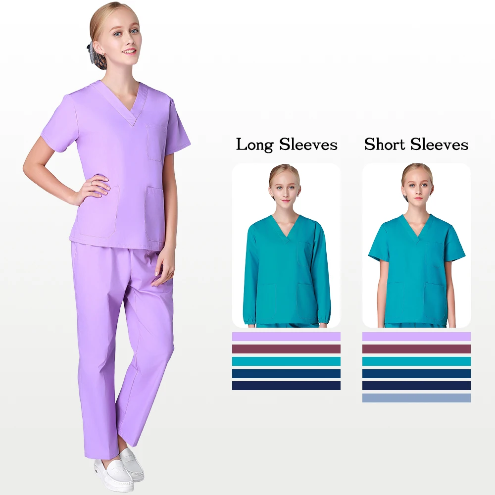 

Комплекты медицинской униформы с V-образным вырезом: топ и брюки для женщин, униформа медсестер для больниц, аптек, клиник, рабочая одежда для больниц 101