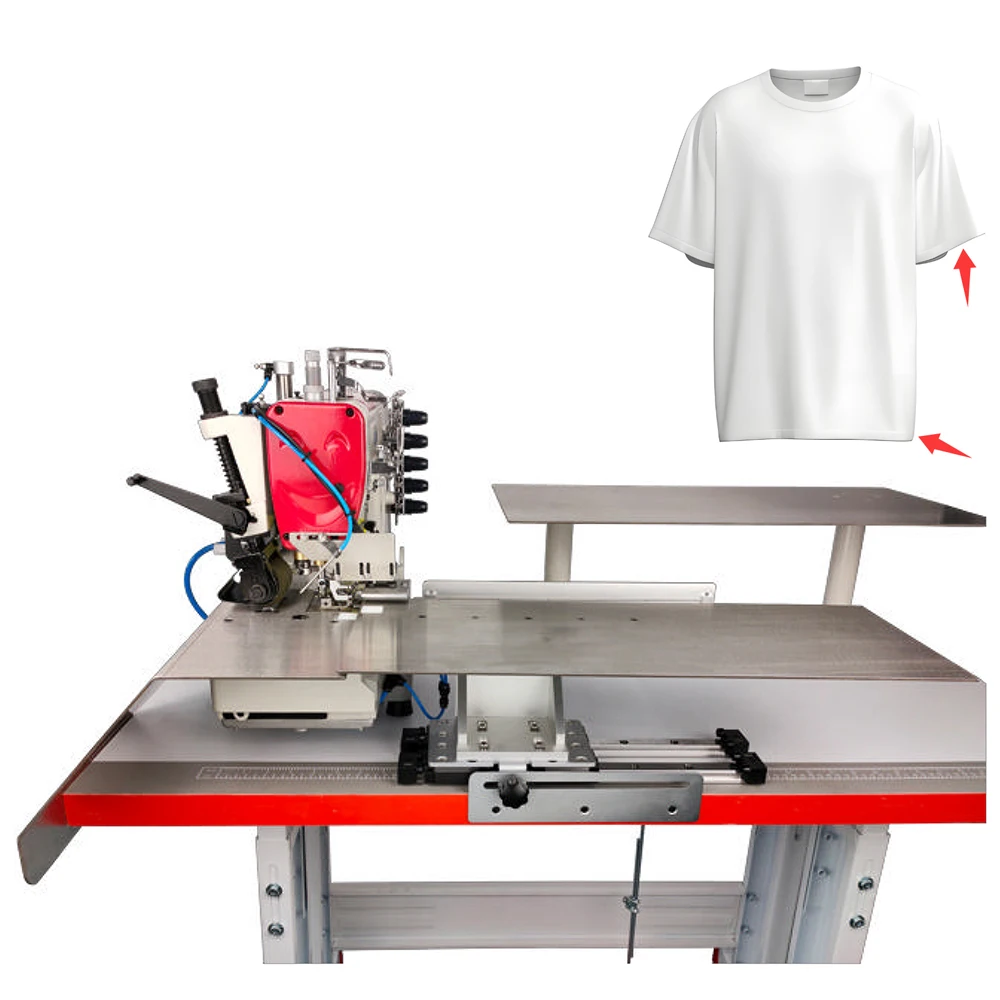 Industrial Flat-Bed Coverstitch Sewing Machine Automatic T-shirt Cuff Hemmer Triple Needle Motorized High-Speed Thread Trimmer