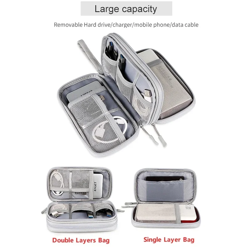 Travel Organizer Electronics Accessories Organizer Portable Waterproof Double Layers Storage Bag for Cable Hard Disk Power Bank
