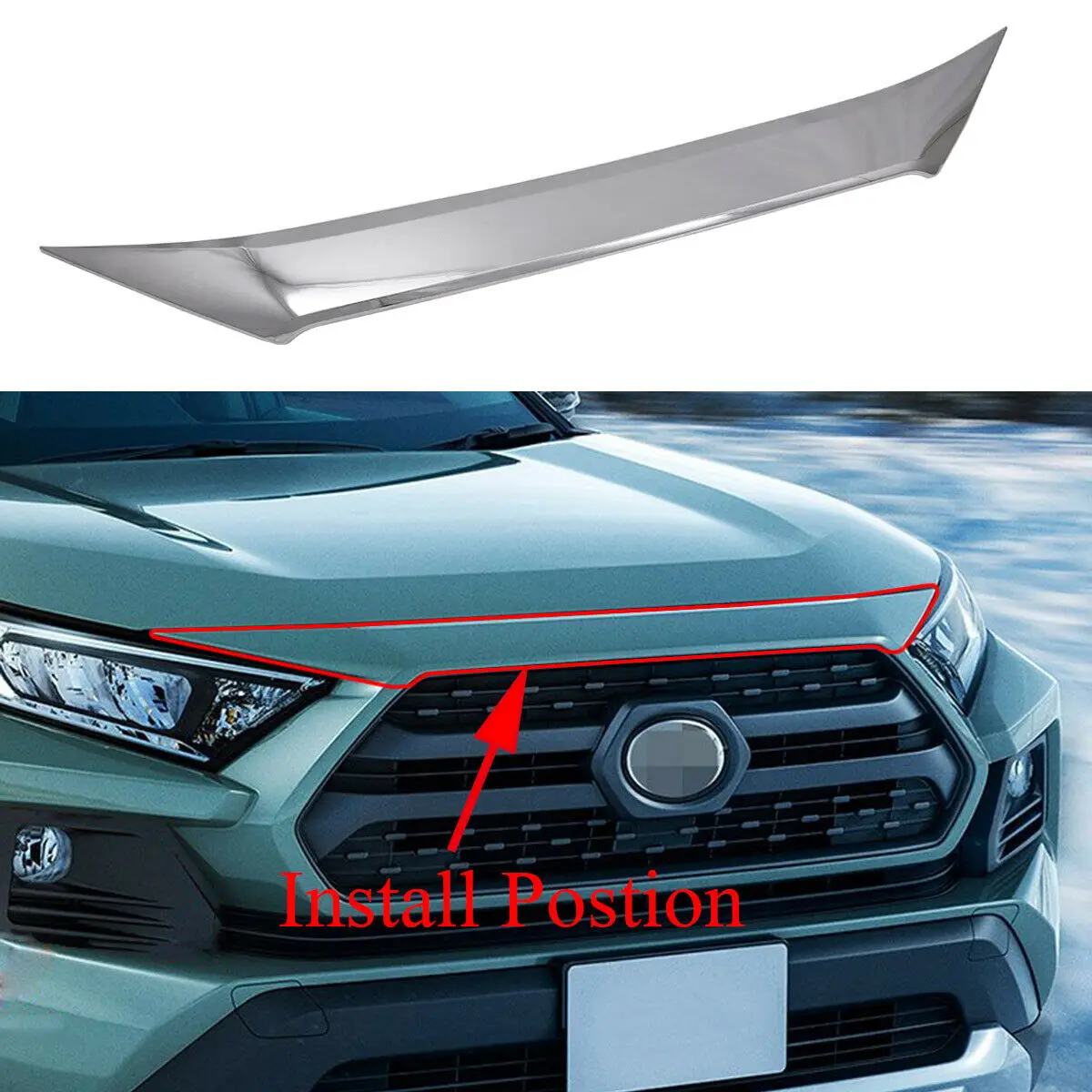 

Chrome Accessories Front Hood Bonnet Grille Guard Cover Trim Strip For Toyota RAV4 2019 2020 2021 2022 Adventure