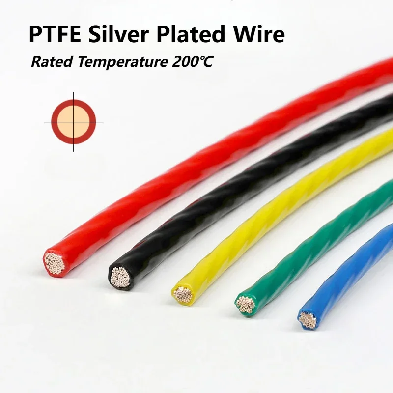 1/5M PTFE Silver Plated Wire 30AWG - 10AWG High Purity OFC Electronic HiFi Audio Speaker Headphone Copper Cable For 3D Printer