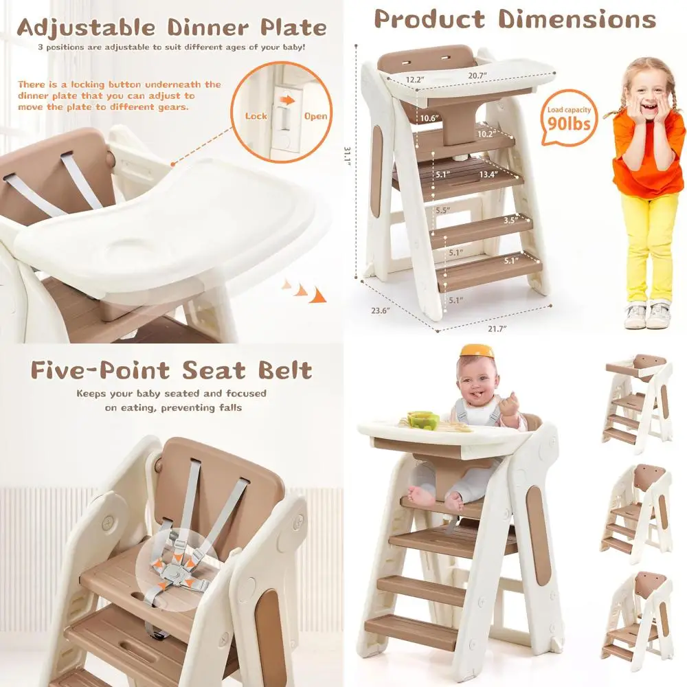 

Adjustable Height 4-in-1 Toddler Step Stool with Safety Rail & Detachable Tray (Khaki)