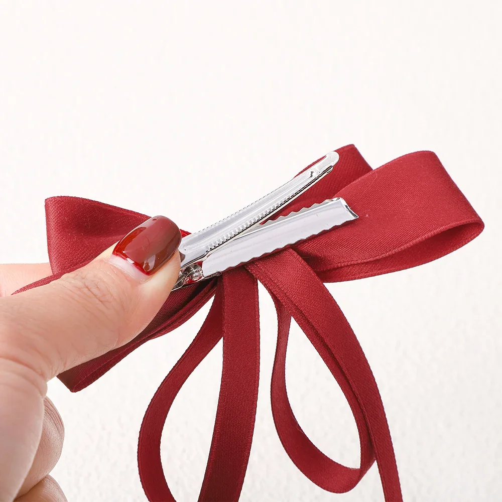 2pcs 우아한 더블 레이어 리본 Bowknot 헤어 클립 소녀 부티크 모자를 쓰고 있죠 Hairgripes 긴 술 포니 테일 헤어 액세서리