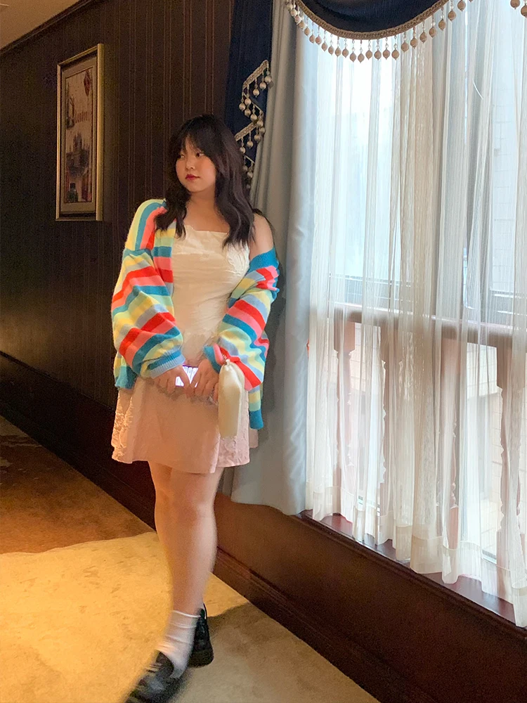 

Classic Color Blo Knitted Sweater Soft Candy Large Size Autumn Wear 2023 New Sle College Faion Slimming Knit Cardigan