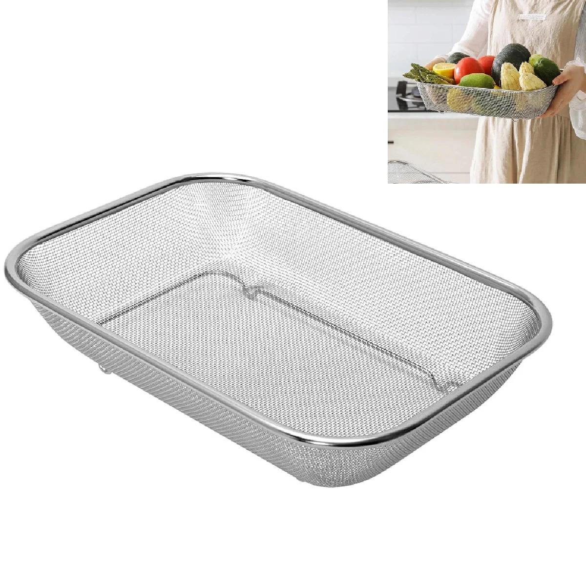 Rectangular Stainless Drainer Multipurpose Fruit Food