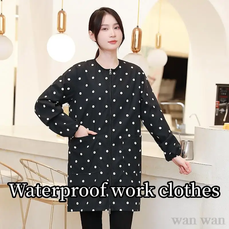 

Women's Smocks Waterproof Pet Grooming Work Clothes Hair Salon Uniform Barber Shop Hairdresser Robe Kitchen Long Sleeved Apron